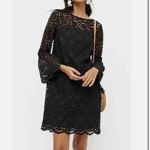 J. Crew Black Eyelet Lace Bell Sleeve Sheath Dress Floral Lined Size 4 Like New